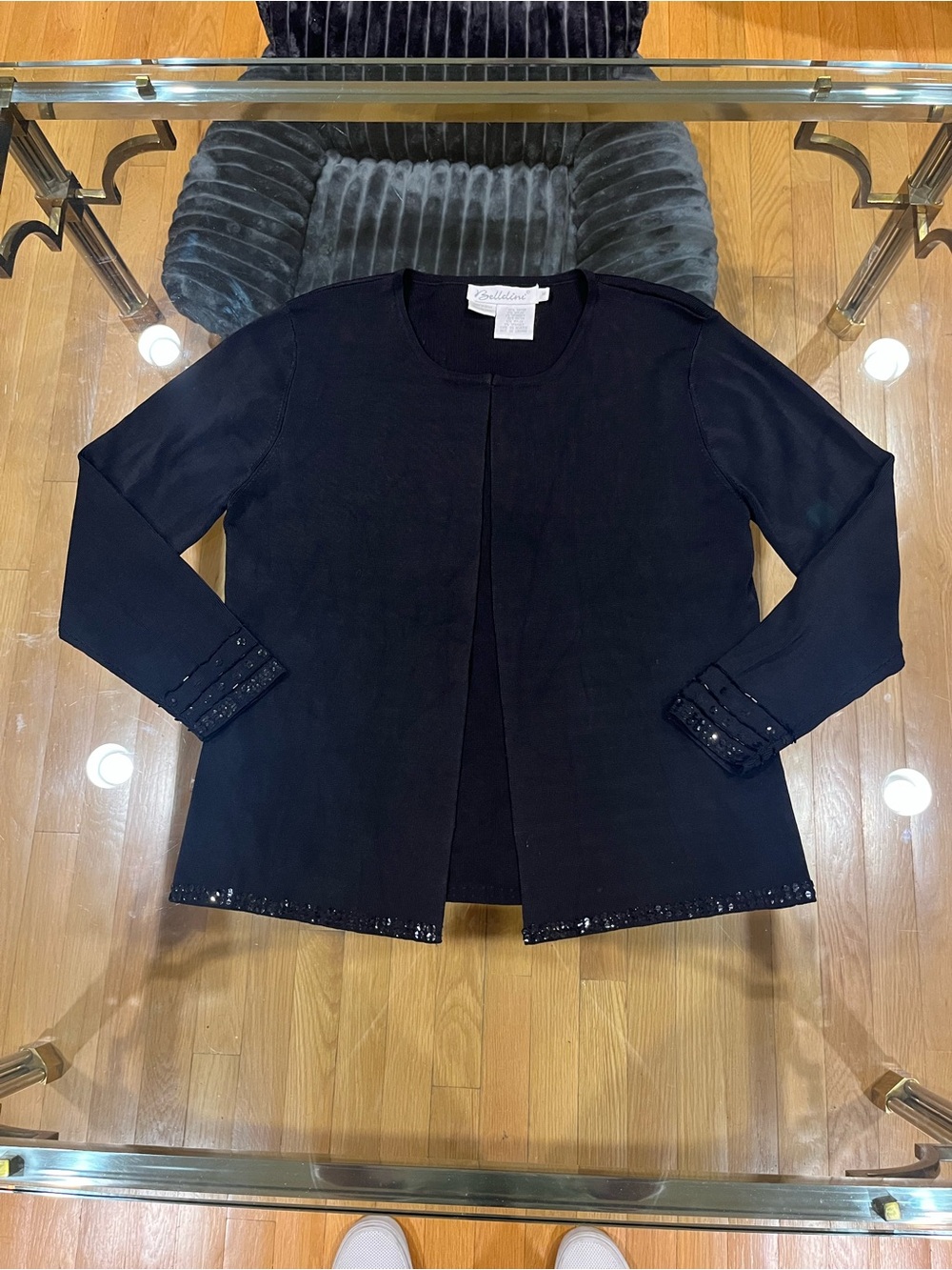 Belldini Black Open-Front Jacket with Sequin Trim